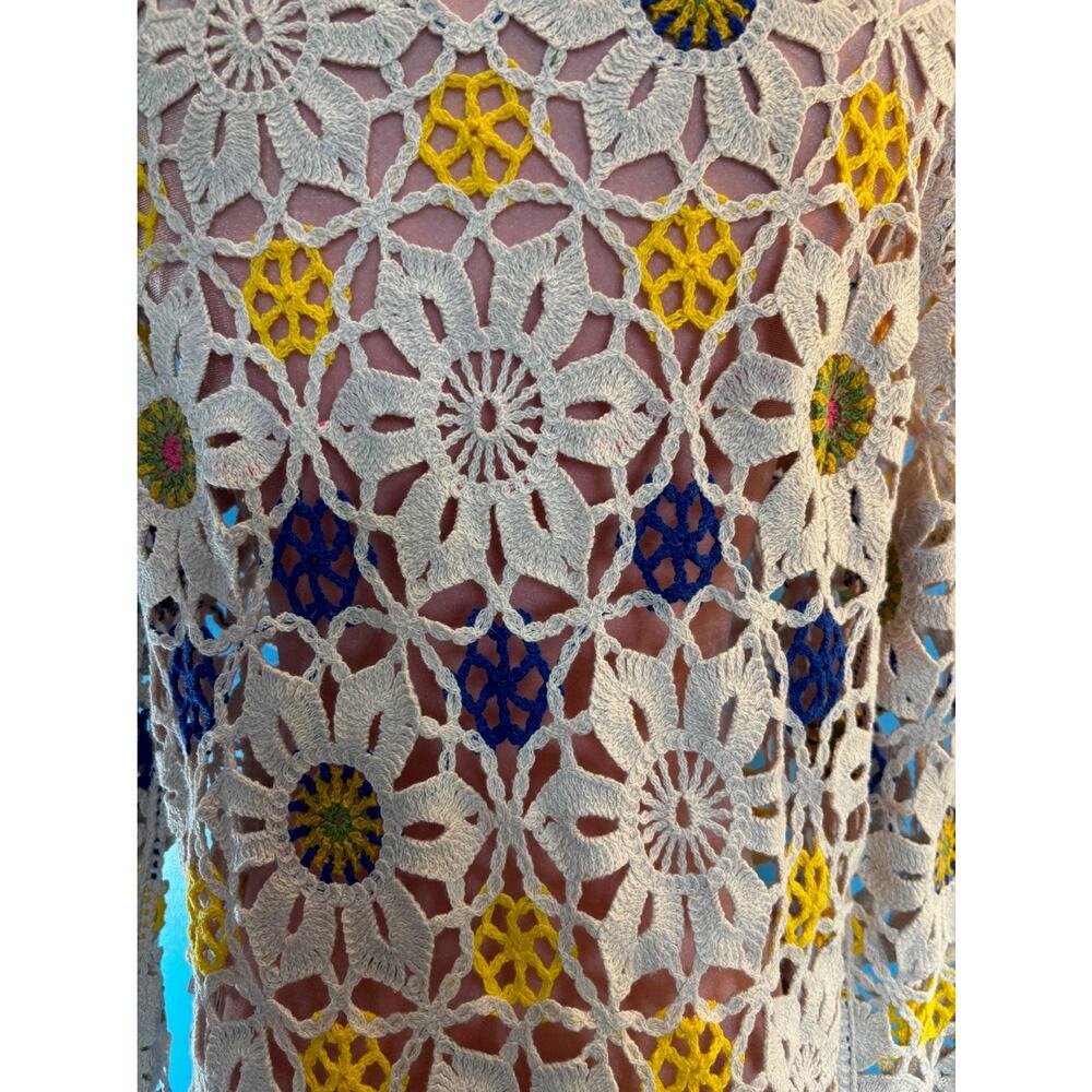 Desigual Floral Crochet Pullover Top Open Boho Cotton Blend Keyhole Back XS - Picture 7 of 10